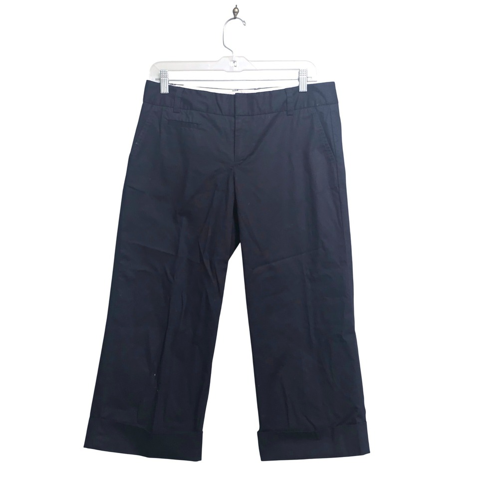 GAP Womens Navy Blue Stretch Wide Leg Cropped Cuffed Chino Pants Size 8